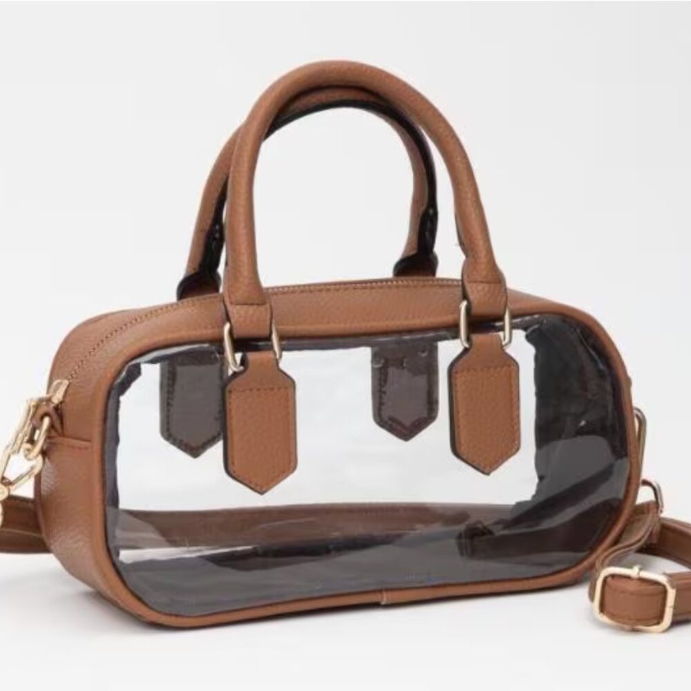 NWT Tan Clear Stadium Approved Top Handle Crossbody Transparent Bag